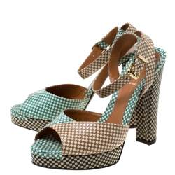 Pre Owned Fendi Multicolor Checkerboard Leather Ankle Strap Peep Toe Sandals Size 39