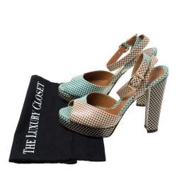 Pre Owned Fendi Multicolor Checkerboard Leather Ankle Strap Peep Toe Sandals Size 39