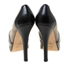 Pre Owned Fendi Black/Grey Suede and Leather Platform Pumps Size 35