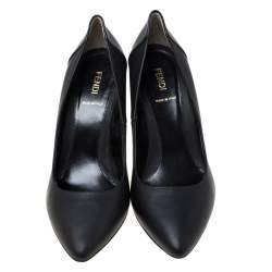Pre Owned Fendi Black Leather Pointed Toe Wedge Pumps Size 39