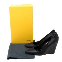 Pre Owned Fendi Black Leather Pointed Toe Wedge Pumps Size 39