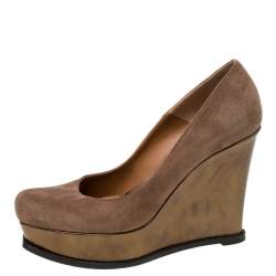 Pre Owned Fendi Brown Suede Platform Wedge Pumps Size 41
