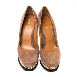 Pre Owned Fendi Brown Suede Platform Wedge Pumps Size 41