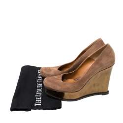 Pre Owned Fendi Brown Suede Platform Wedge Pumps Size 41