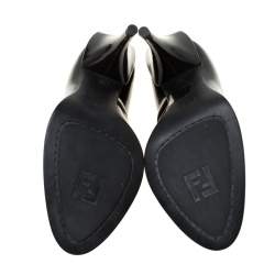 Pre Owned Fendi Black Patent Leather Logo Heel Pumps Size 35