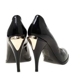 Pre Owned Fendi Black Patent Leather Logo Heel Pumps Size 35