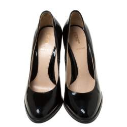 Pre Owned Fendi Black Patent Leather Logo Heel Pumps Size 35