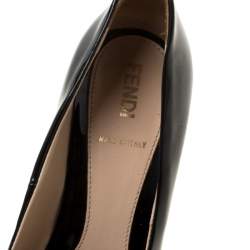 Pre Owned Fendi Black Patent Leather Logo Heel Pumps Size 35