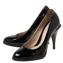 Pre Owned Fendi Black Patent Leather Logo Heel Pumps Size 35