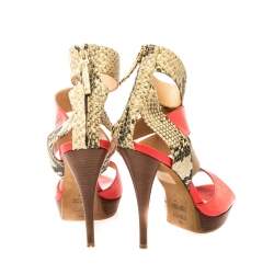 Fendi Tricolor Leather And Python Leather Ankle Strap Platform Sandals Size 37