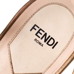 Pre Owned Fendi Metallic Dull Gold Leather T Strap Platform Sandals Size 37.5