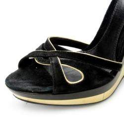 Fendi Black Metallic Suede Wedge Sandals Size 38.5