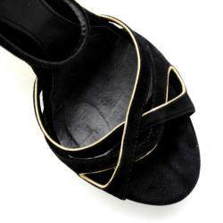 Fendi Black Metallic Suede Wedge Sandals Size 38.5