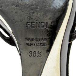 Fendi Black Metallic Suede Wedge Sandals Size 38.5