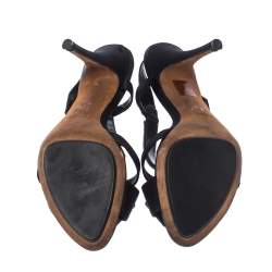 Pre Owned Fendi Black Satin Embellished Bow Slingback Sandals Size 38.5