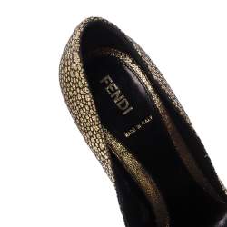 Pre Owned Fendi Metallic Gold Brocade Fabric Deco Peep Toe Bow Platform Pumps Size 37.5