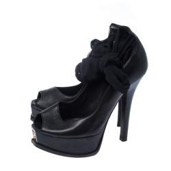 Pre Owned Fendi Black Leather Ankle Warp Peep Toe Pumps Size 36.5