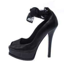 Pre Owned Fendi Black Leather Ankle Warp Peep Toe Pumps Size 36.5