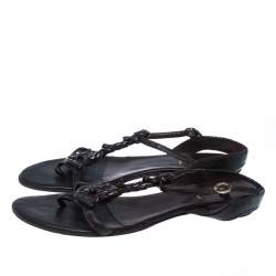 Pre Owned Fendi Brown Leather T Strap Flat Sandals Size 41