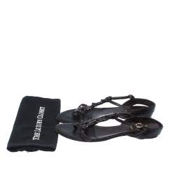 Pre Owned Fendi Brown Leather T Strap Flat Sandals Size 41