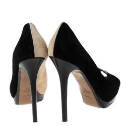Pre Owned Fendi Black/Beige Suede Peep Toe Pumps Size 39