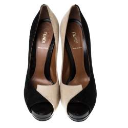 Pre Owned Fendi Black/Beige Suede Peep Toe Pumps Size 39