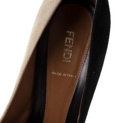 Pre Owned Fendi Black/Beige Suede Peep Toe Pumps Size 39