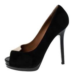 Pre Owned Fendi Black/Beige Suede Peep Toe Pumps Size 39