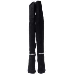 Pre Owned Fendi Black Suede Leather Platform Knee Length Boots Size 37.5