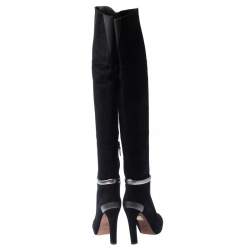 Pre Owned Fendi Black Suede Leather Platform Knee Length Boots Size 37.5