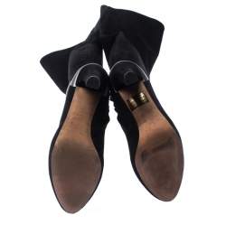 Pre Owned Fendi Black Suede Leather Platform Knee Length Boots Size 37.5