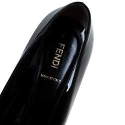 Pre Owned Fendi Black Patent Leather Logo Heel Platform Pumps Size 37.5