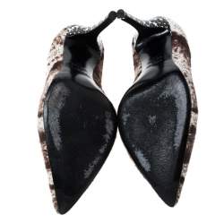 Pre Owned Fendi Brown/Beige Printed Pony Hair And Patent Leather Trim Pointed Toe Pumps Size 36