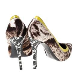 Pre Owned Fendi Brown/Beige Printed Pony Hair And Patent Leather Trim Pointed Toe Pumps Size 36