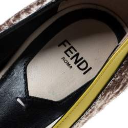 Pre Owned Fendi Brown/Beige Printed Pony Hair And Patent Leather Trim Pointed Toe Pumps Size 36