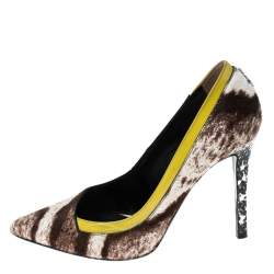 Pre Owned Fendi Brown/Beige Printed Pony Hair And Patent Leather Trim Pointed Toe Pumps Size 36
