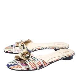 Pre Owned Fendi Multicolor Canvas Flat Slide Sandals Size 41 