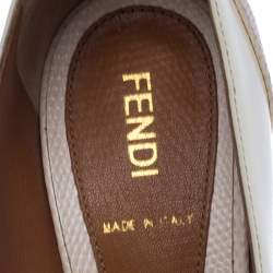 Pre Owned Fendi White Patent Leather And Lizard Embossed Leather Fendista Peep Toe Platform Pumps Size 36