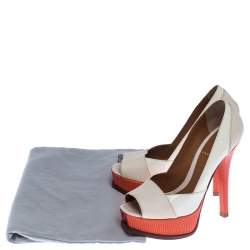 Pre Owned Fendi White Patent Leather And Lizard Embossed Leather Fendista Peep Toe Platform Pumps Size 36