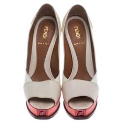 Pre Owned Fendi White Patent Leather And Lizard Embossed Leather Fendista Peep Toe Platform Pumps Size 36