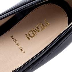 Pre Owned Fendi Black Patent Leather Bow Detail Wedge Pumps Size 38.5 
