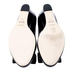 Pre Owned Fendi Black Patent Leather Bow Detail Wedge Pumps Size 38.5 