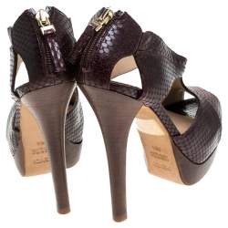 Fendi Brown/Burgundy Python Strappy Peep Toe Platform Sandals Size 36.5