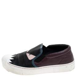 Pre Owned Fendi Multicolor Leather Monster Slip On Sneakers Size 36.5