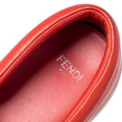 Pre Owned Fendi Red Leather Bag Bugs Slip On Sneakers Size 37