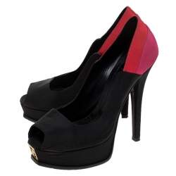 Pre Owned Fendi Tricolor Canvas Fendista Peep Toe Platform Pumps Size 40.5