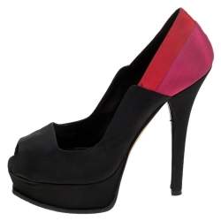 Pre Owned Fendi Tricolor Canvas Fendista Peep Toe Platform Pumps Size 40.5