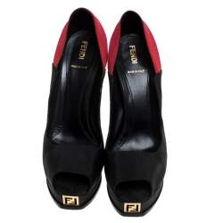 Pre Owned Fendi Tricolor Canvas Fendista Peep Toe Platform Pumps Size 40.5