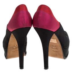 Pre Owned Fendi Tricolor Canvas Fendista Peep Toe Platform Pumps Size 40.5