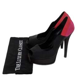 Pre Owned Fendi Tricolor Canvas Fendista Peep Toe Platform Pumps Size 40.5